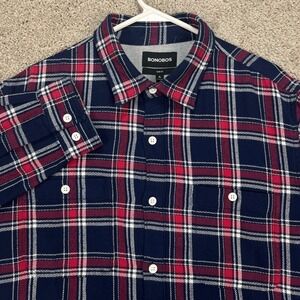 Bonobos Mens XL Slim Fit Flannel Shirt Blue Red Plaid‎ Long Sleeve Button Down